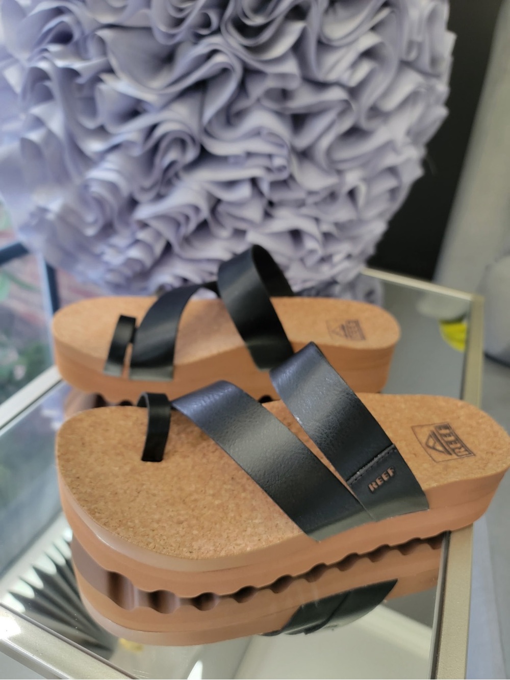 REEF Black Strap Cork-Style Platform Slides